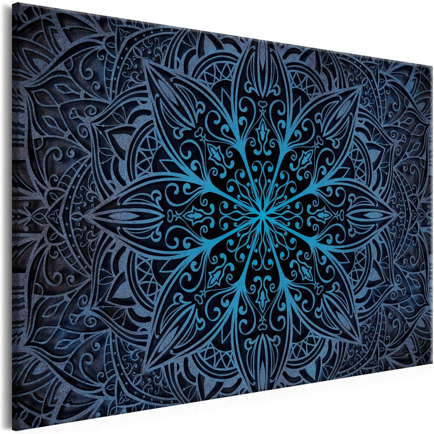 Stretched Canvas Zen Art - Oriental Flowers Narrow Blue-Tiptophomedecor
