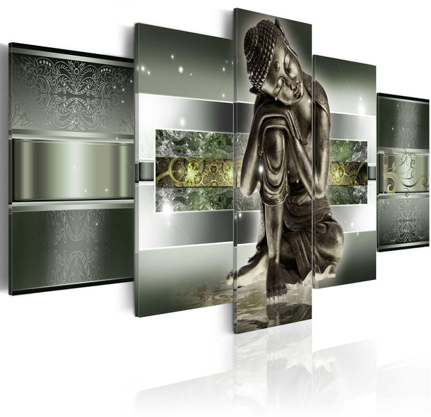 Stretched Canvas Zen Art - Sleeping Buddha In Greens-Tiptophomedecor