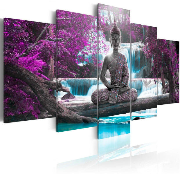 Stretched Canvas Zen Art - Waterfall And Buddha-Tiptophomedecor
