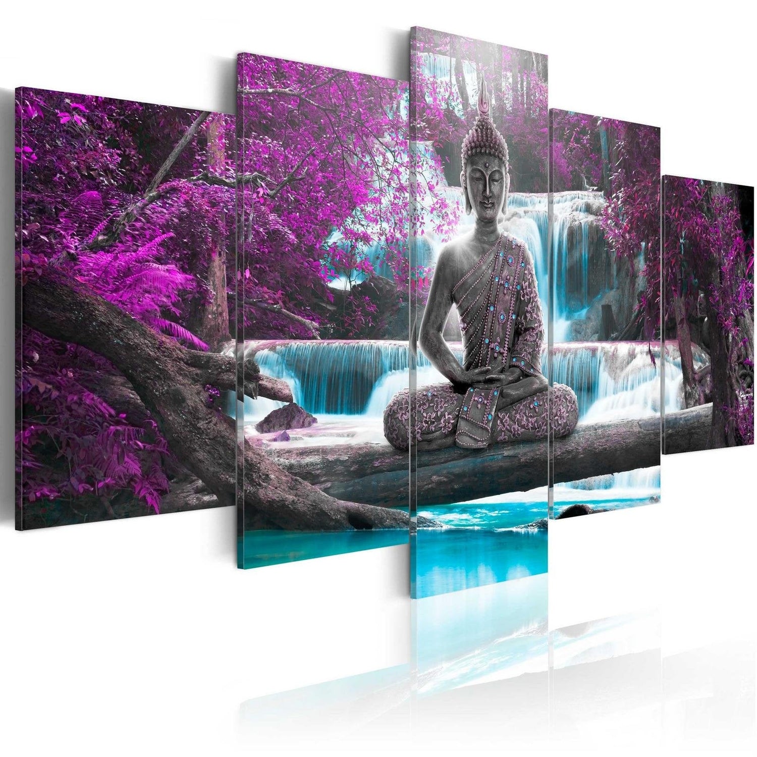 Stretched Canvas Zen Art - Waterfall And Buddha-Tiptophomedecor