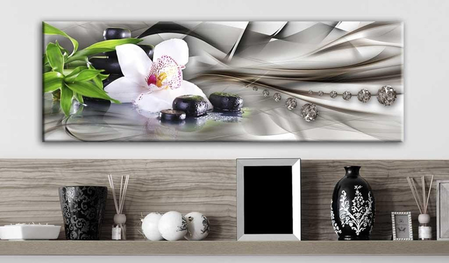Stretched Canvas Zen Art - Zen Composition: Bamboo, Orchid And Stones-Tiptophomedecor