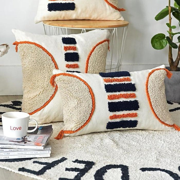 Terracotta Orange Navy Stripe Tufted Bohemian Pillow Cases-TipTopHomeDecor