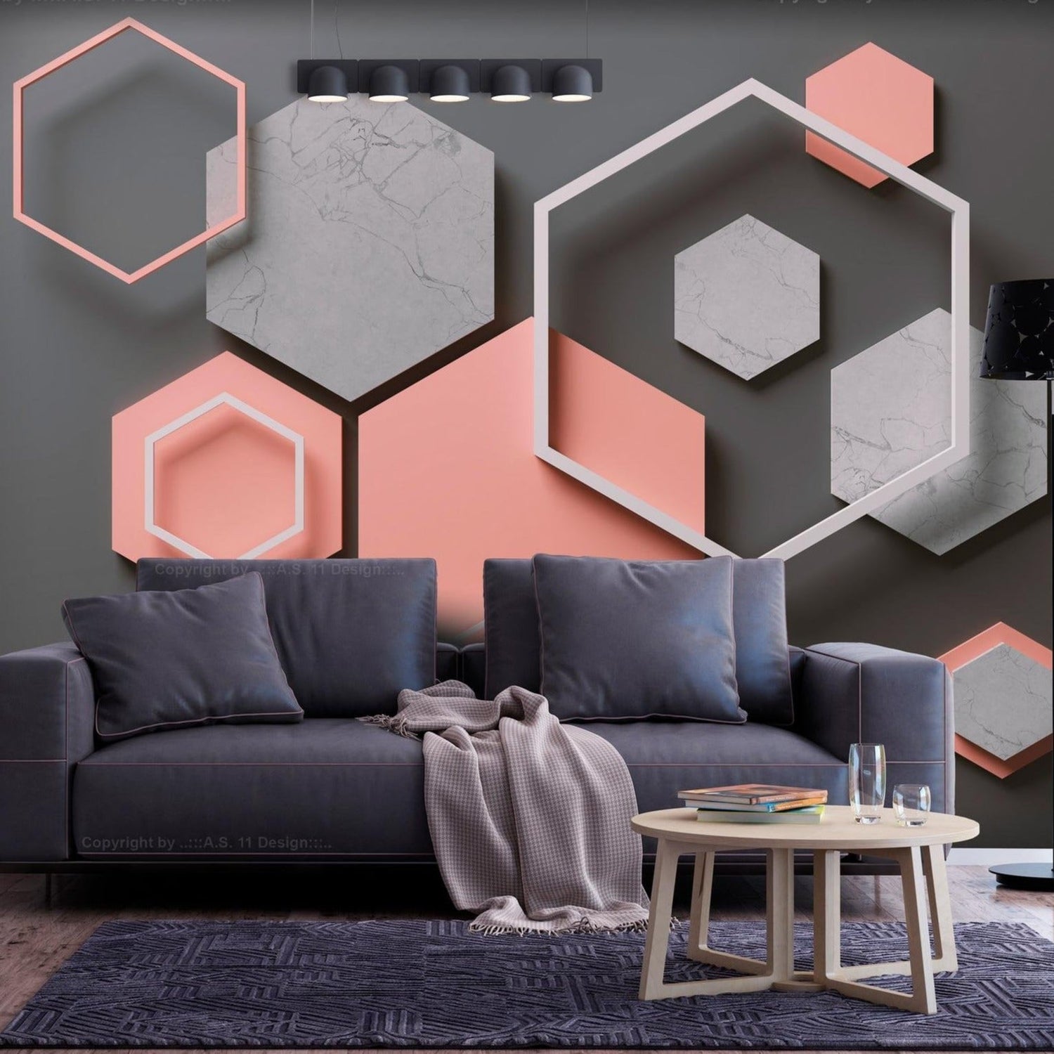 Tiptophomedecor Peel and Stick 3D Illusion Wallpaper Wall Mural - Abstract Hexagon Plan - Removable Wall Decals-Tiptophomedecor