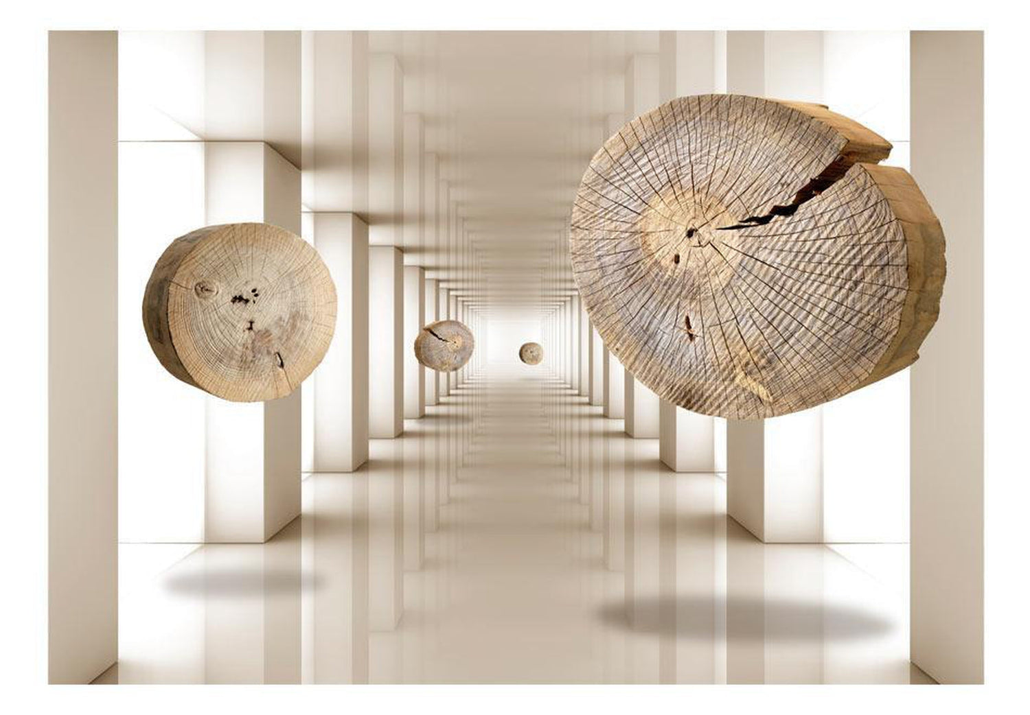 Peel and stick wall mural - Flying Discs of Wood-TipTopHomeDecor