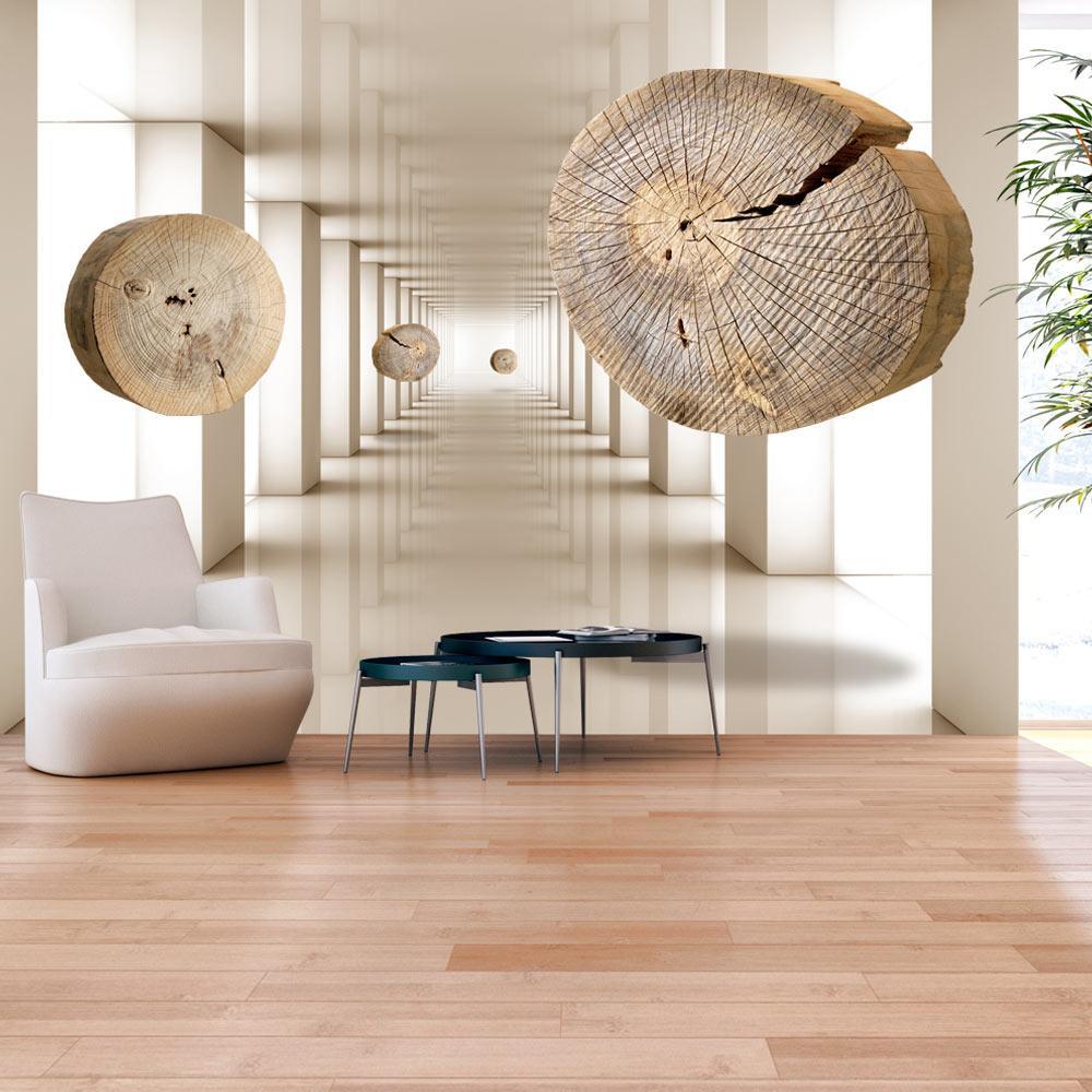 Peel and stick wall mural - Flying Discs of Wood-TipTopHomeDecor