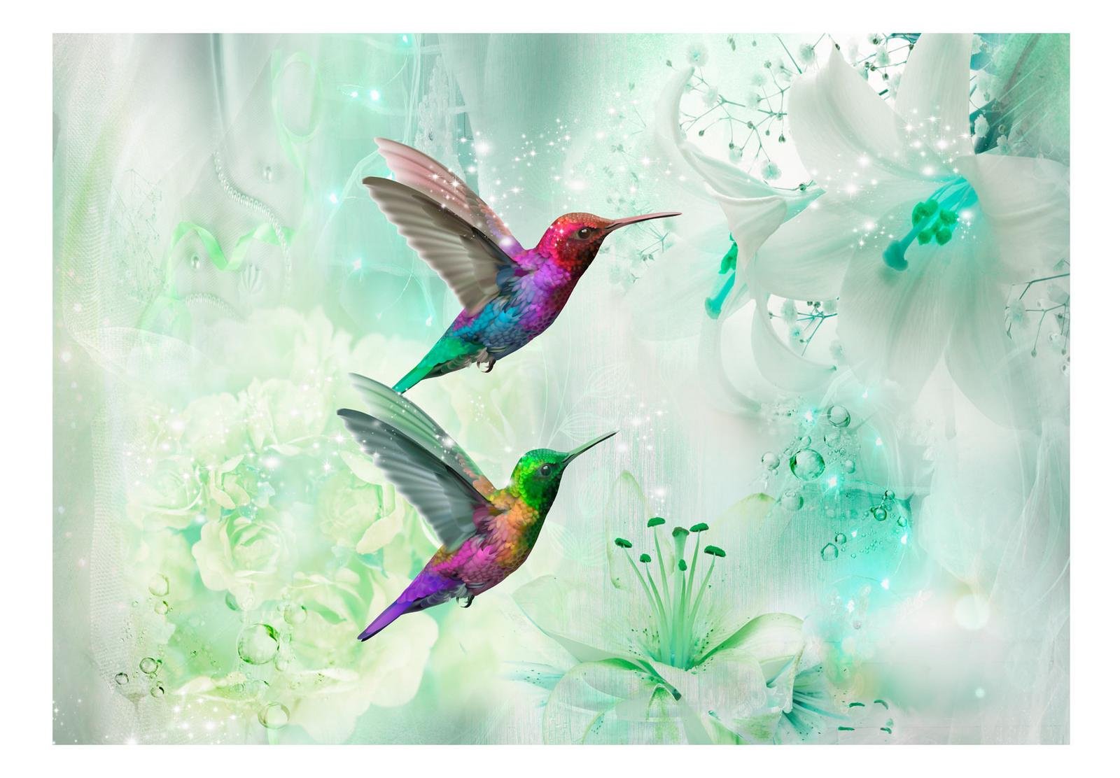 Peel and stick wall mural - Colourful Hummingbirds (Green)-TipTopHomeDecor