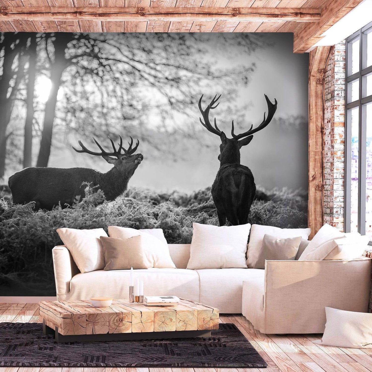 Tiptophomedecor Peel and Stick Animal Wallpaper Wall Mural - Deers In The Morning - Removable Wall Decals-Tiptophomedecor