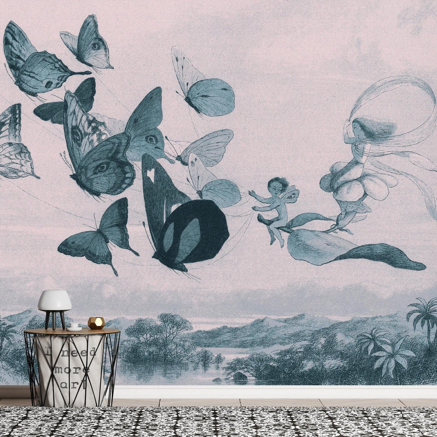 Tiptophomedecor Peel and Stick Fiction Wallpaper Wall Mural - Butterflies And Fairy - Removable Wall Decals-Tiptophomedecor