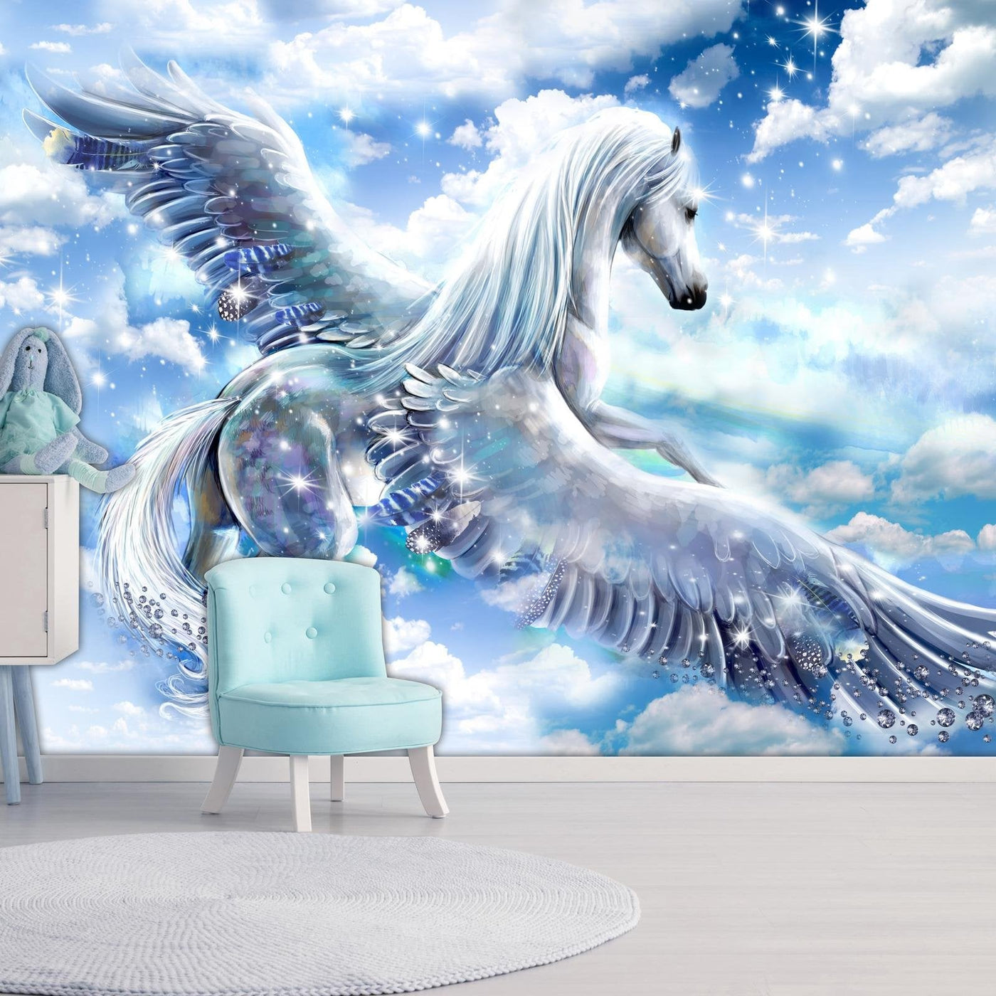 Peel and stick wall mural - Pegasus (Blue)-TipTopHomeDecor