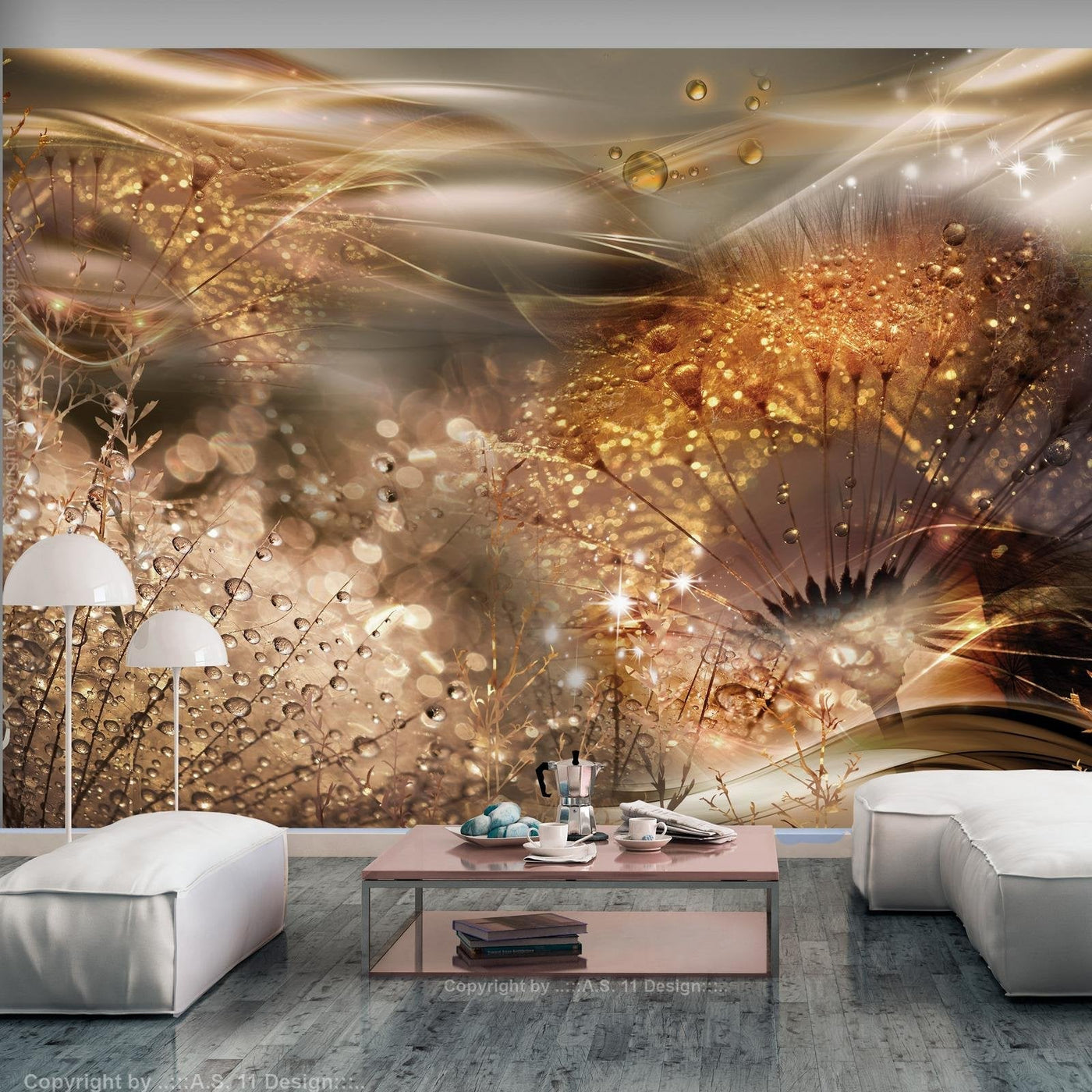 Peel and stick wall mural - Dandelions' World (Gold)-TipTopHomeDecor