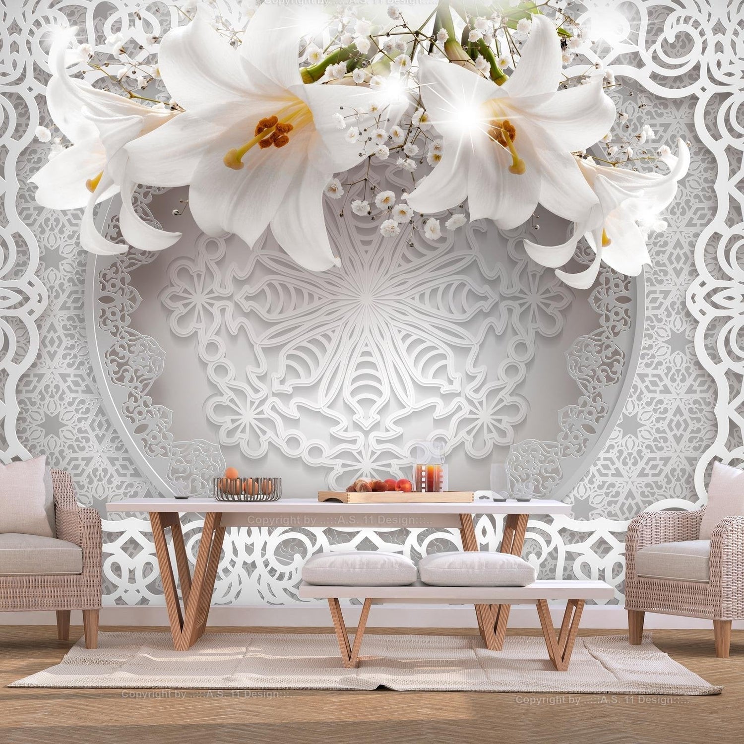 Peel and stick wall mural - Lilies and Ornaments-TipTopHomeDecor
