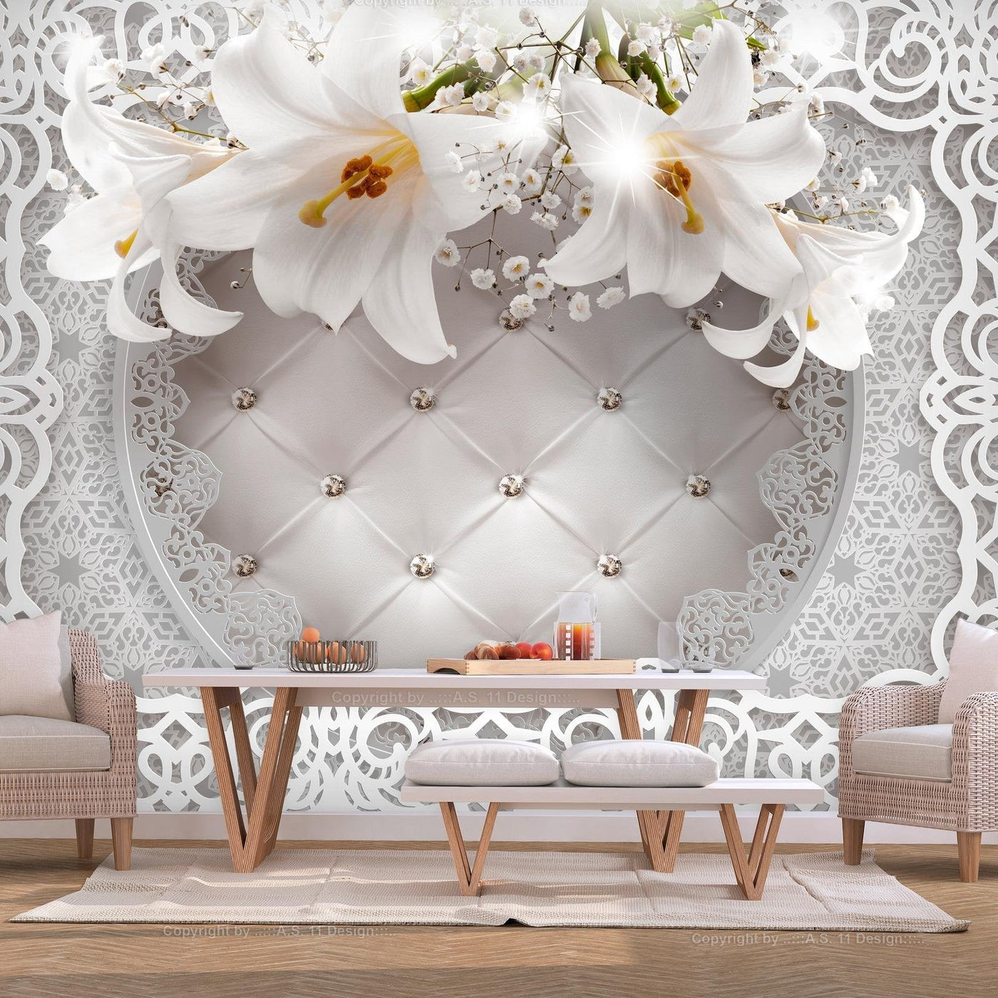Peel and stick wall mural - Lilies and Quilted Background-TipTopHomeDecor