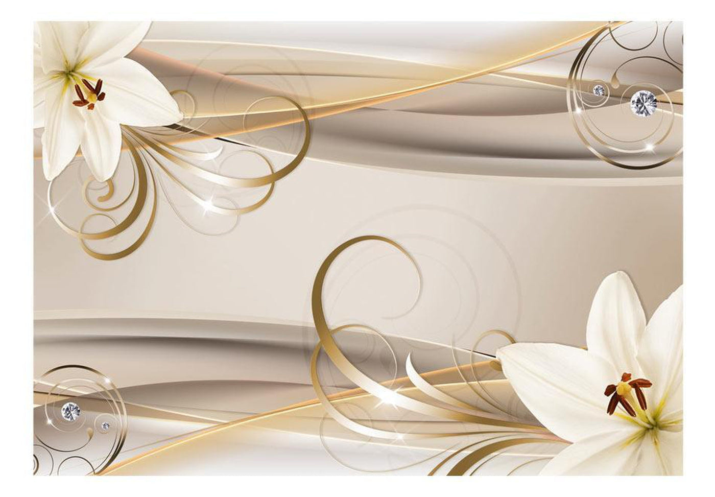Peel and stick wall mural - Lilies and The Gold Spirals-TipTopHomeDecor