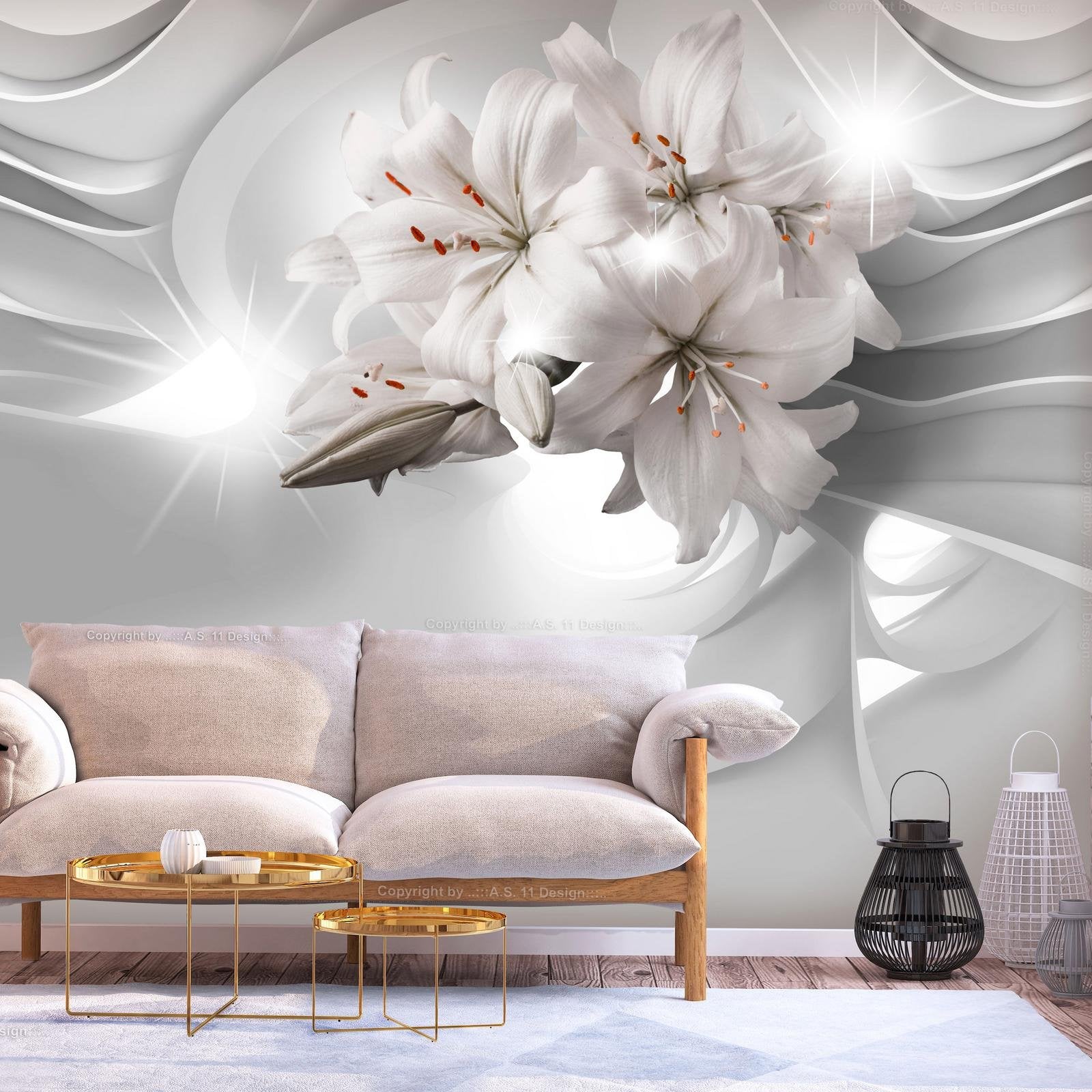 lily flower wall decals Tiptophomedecor Peel and Stick Floral Wallpaper Wall Mural - Lilies In The Tunnel