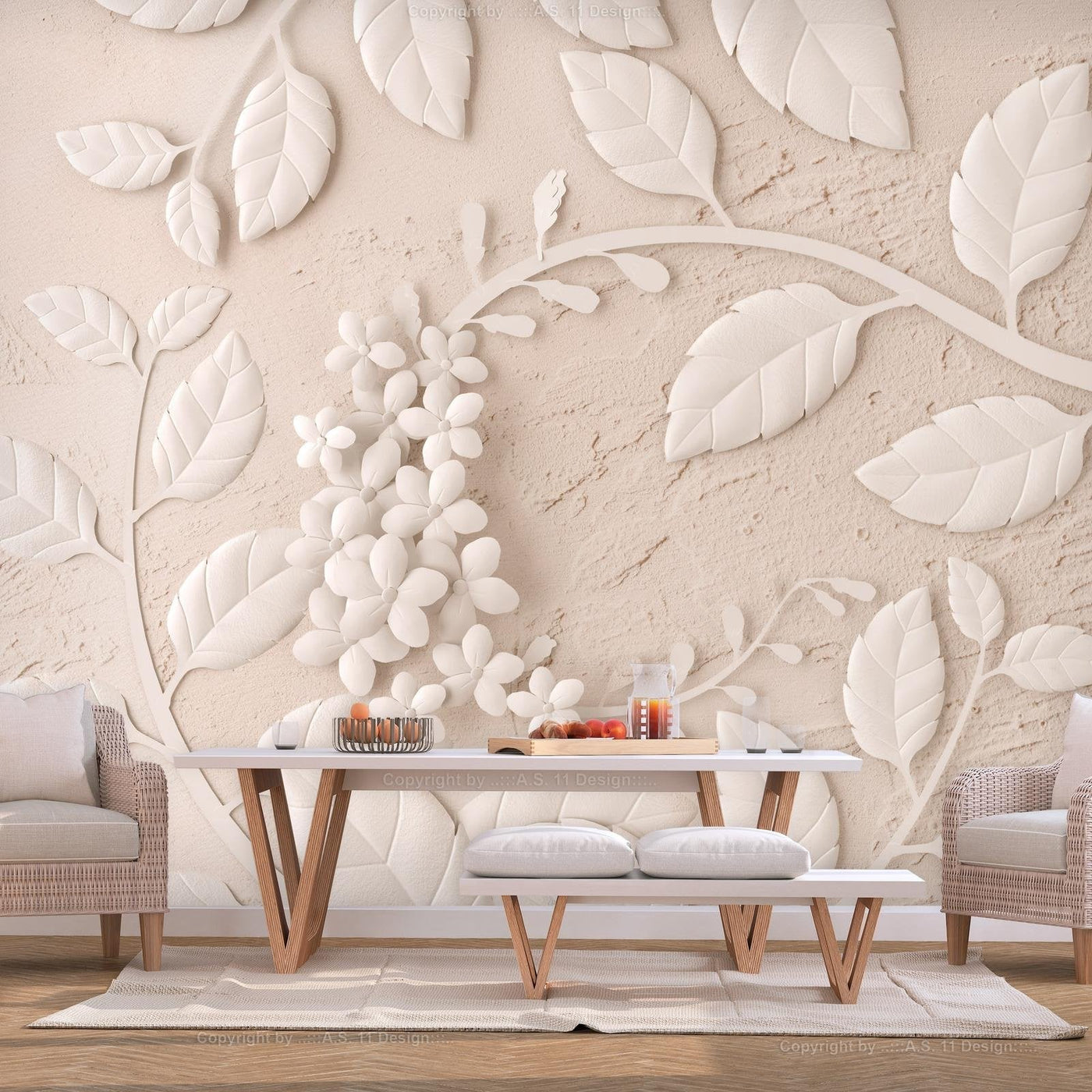 Peel and stick wall mural - Paper Flowers (Beige)-TipTopHomeDecor