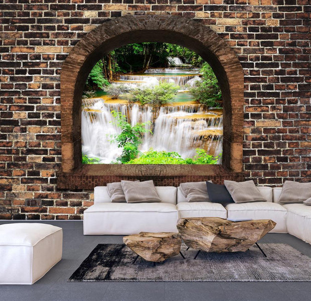 Peel and stick wall mural - Stony Window: Waterfalls-TipTopHomeDecor