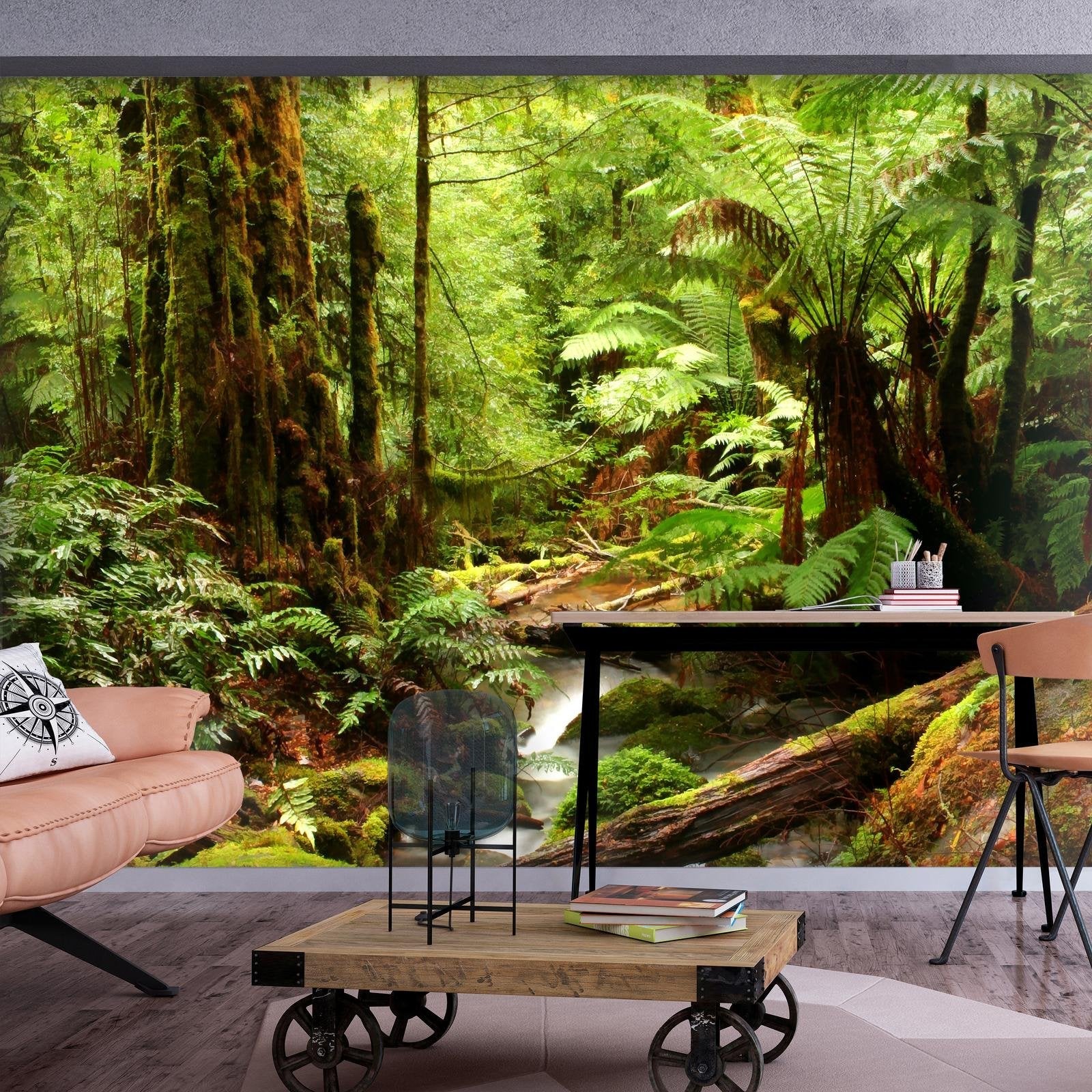Tiptophomedecor Peel and Stick Nature Wallpaper Wall Mural - Forest Jungle Brook - Removable Wall Decals-Tiptophomedecor