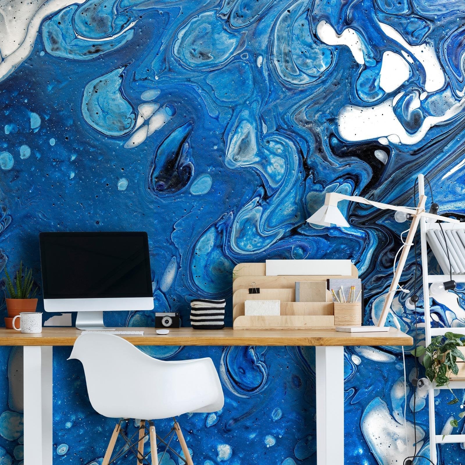 Tiptophomedecor Peel and Stick Wallpaper Wall Mural - Blue Abstract Pouring Art - Removable Wall Decals-Tiptophomedecor