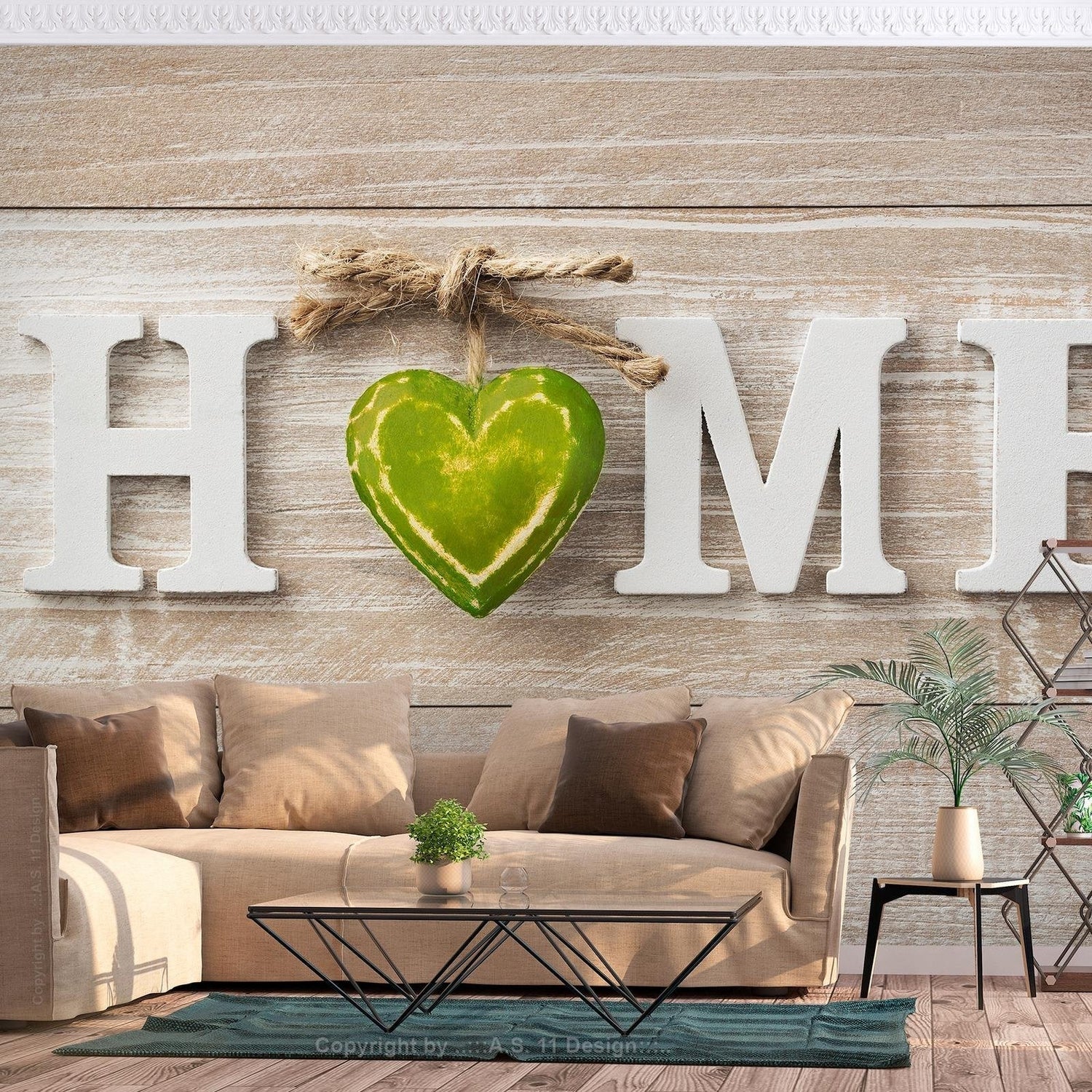 Peel and stick wall mural - Home Heart (Green)-TipTopHomeDecor