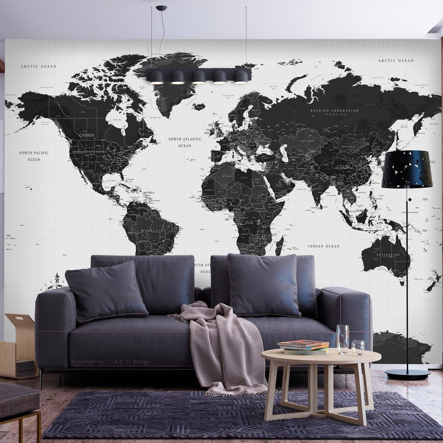 Tiptophomedecor Peel and Stick World Map Wallpaper Wall Mural - Black And White Map - Removable Wall Decals-Tiptophomedecor