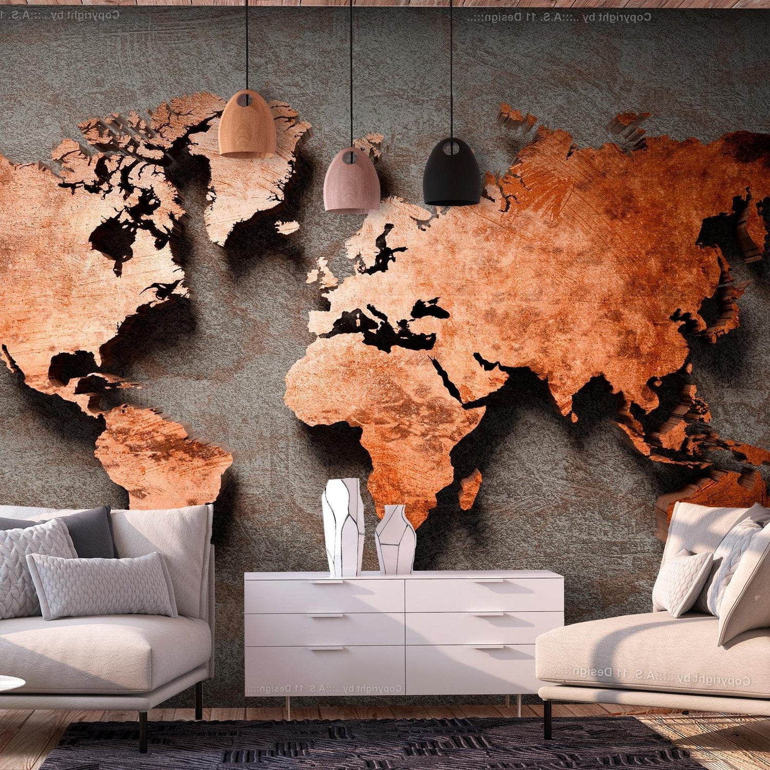Tiptophomedecor Peel and Stick World Map Wallpaper Wall Mural - Copper Map - Removable Wall Decals-Tiptophomedecor