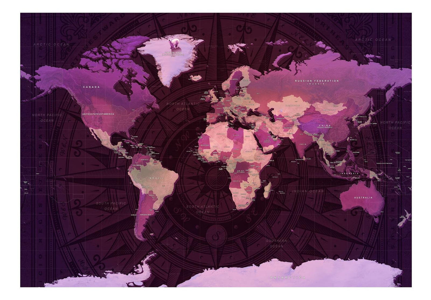 Peel and stick wall mural - Purple World Map-TipTopHomeDecor