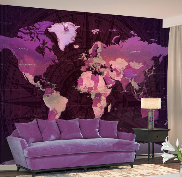 Peel and stick wall mural - Purple World Map-TipTopHomeDecor
