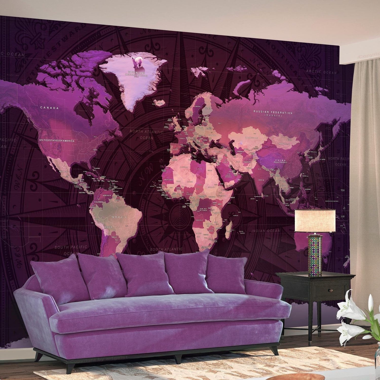 Peel and stick wall mural - Purple World Map-TipTopHomeDecor