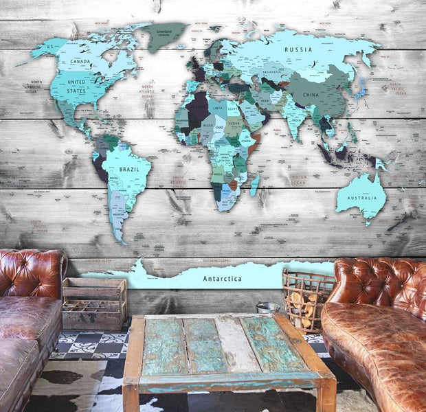 Peel and stick wall mural - World Map: Blue Continents-TipTopHomeDecor
