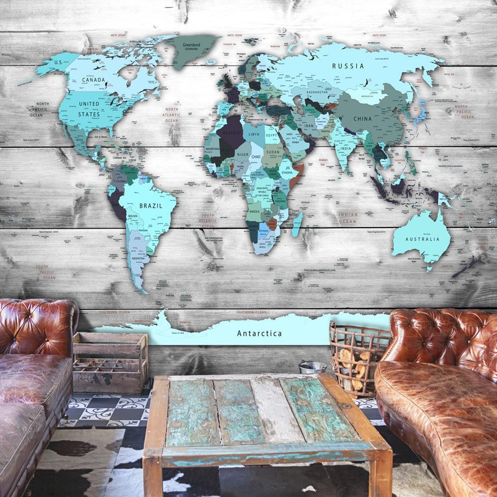 Peel and stick wall mural - World Map: Blue Continents-TipTopHomeDecor