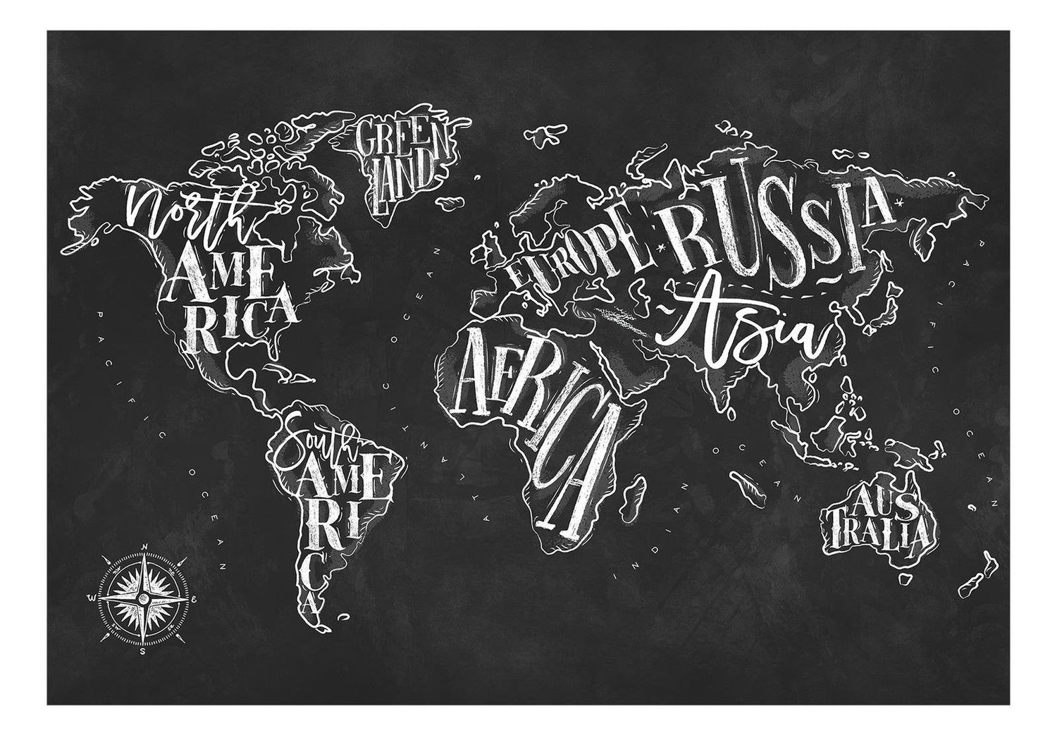 Peel and stick wall mural - Retro Continents (Black)-TipTopHomeDecor