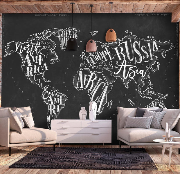 Peel and stick wall mural - Retro Continents (Black)-TipTopHomeDecor