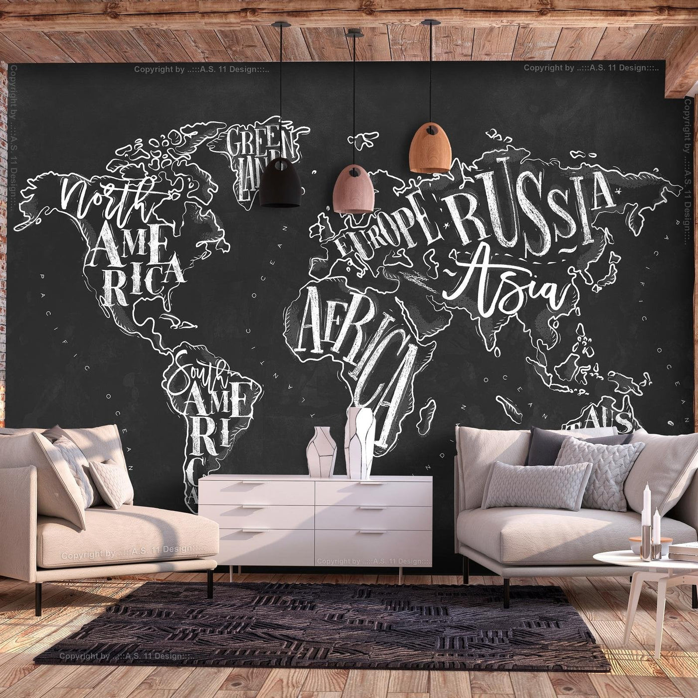 Peel and stick wall mural - Retro Continents (Black)-TipTopHomeDecor