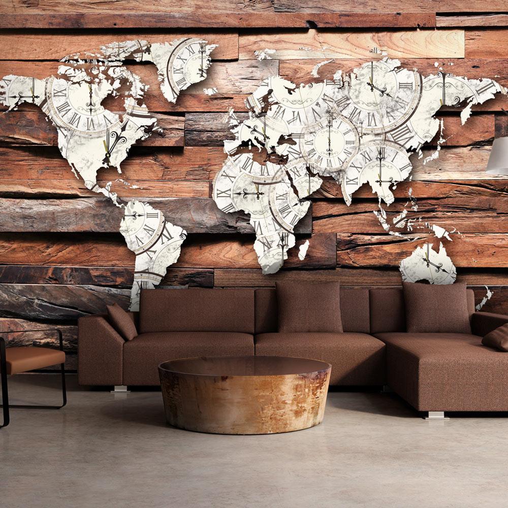 Peel and stick wall mural - Map On Wood-TipTopHomeDecor
