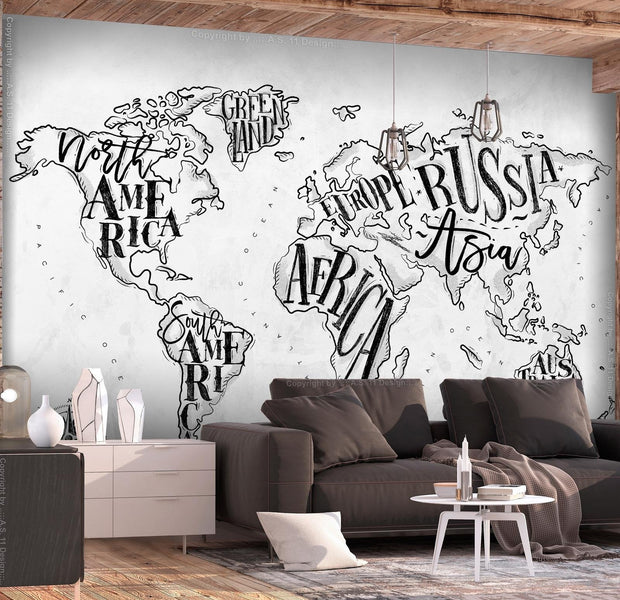 Peel and stick wall mural - Retro Continents (Grey)-TipTopHomeDecor