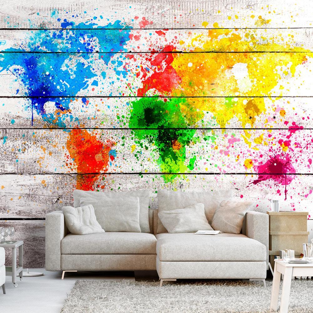 Peel and stick wall mural - World Map: Colourful Blot-TipTopHomeDecor