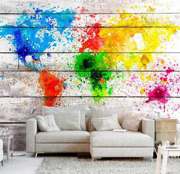 Peel and stick wall mural - World Map: Colourful Blot-TipTopHomeDecor