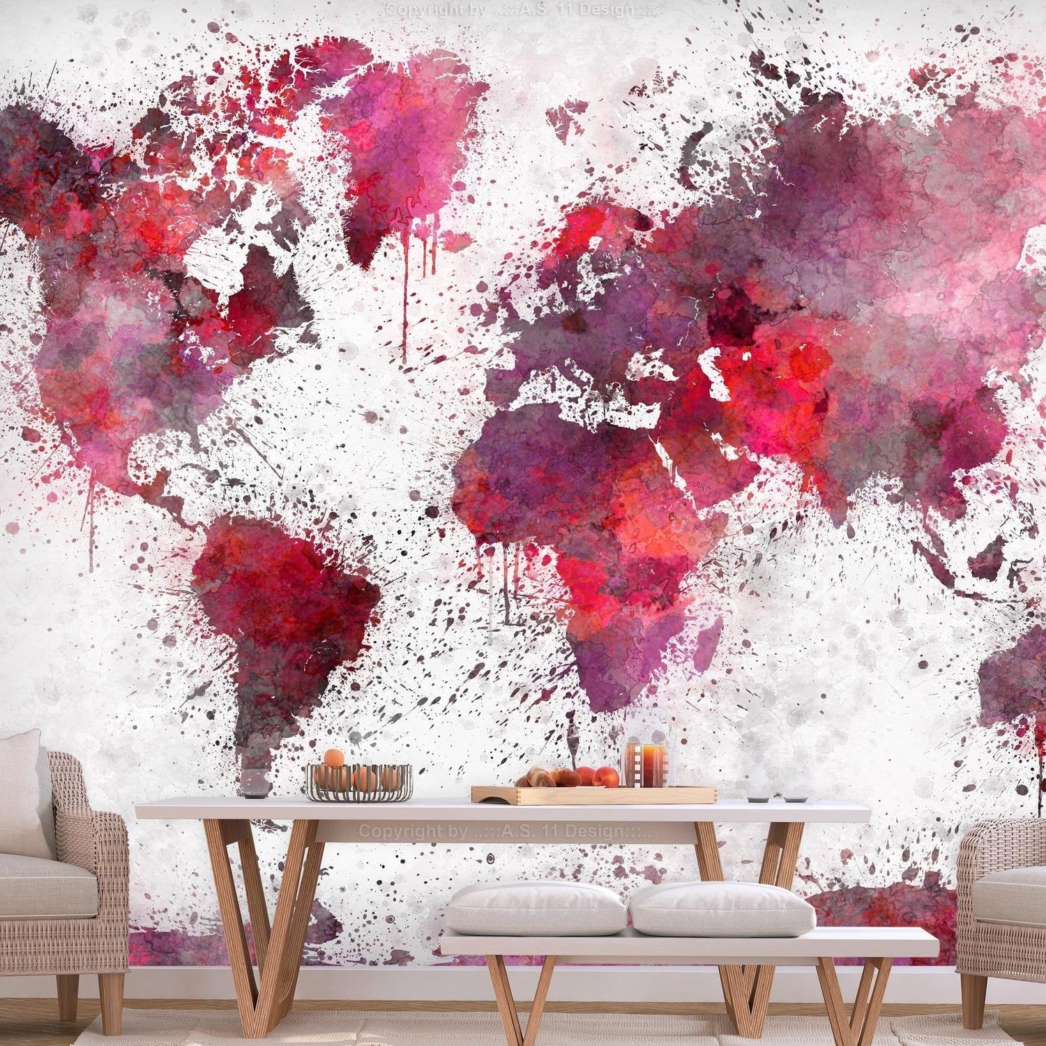 Peel and stick wall mural - World Map: Red Watercolors-TipTopHomeDecor