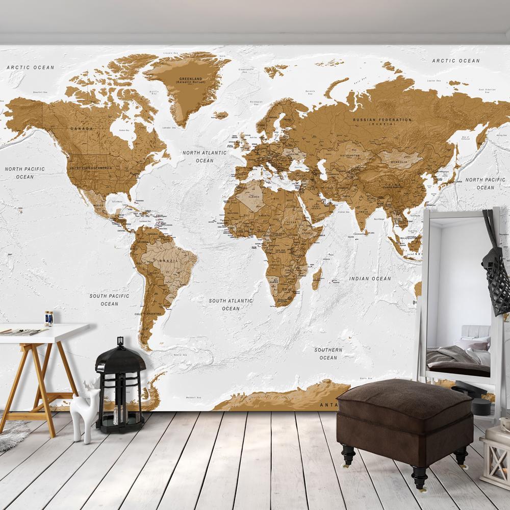 Peel and stick wall mural - World Map: White Oceans-TipTopHomeDecor