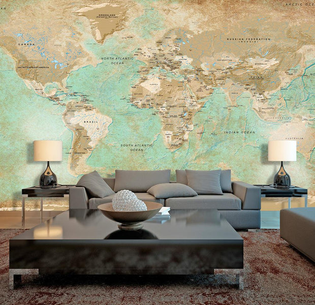 Peel and stick wall mural - Turquoise World Map II-TipTopHomeDecor