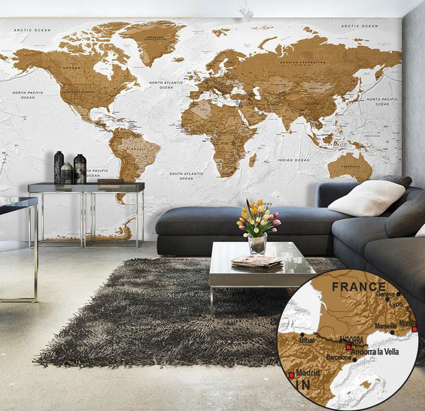 Peel and stick wall mural - World Map: White Oceans II-TipTopHomeDecor