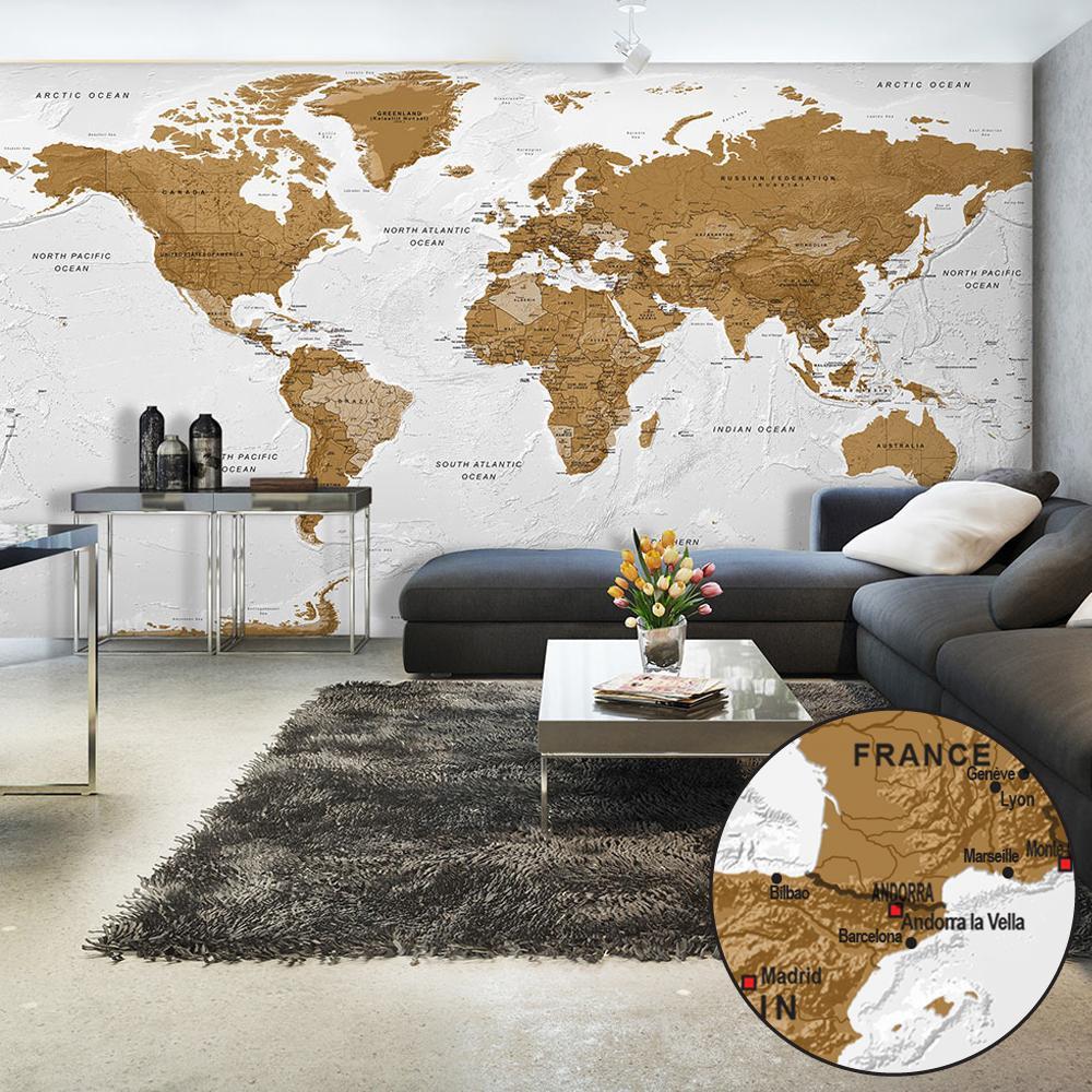 Peel and stick wall mural - World Map: White Oceans II-TipTopHomeDecor