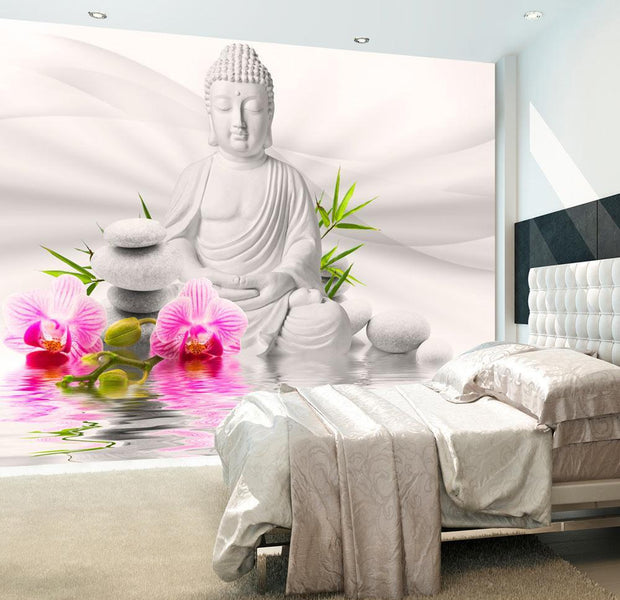 Peel and stick wall mural - Buddha and Orchids-TipTopHomeDecor