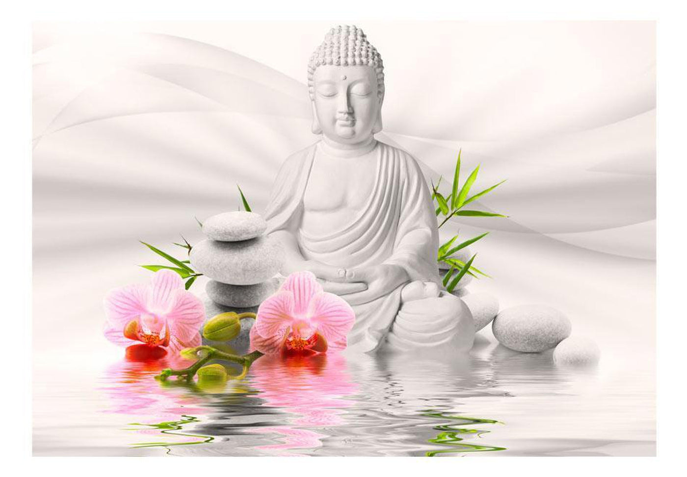 Peel and stick wall mural - Buddha and two orchids-TipTopHomeDecor