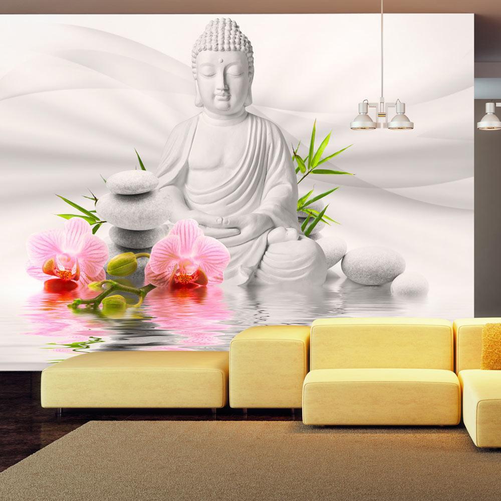 Peel and stick wall mural - Buddha and two orchids-TipTopHomeDecor