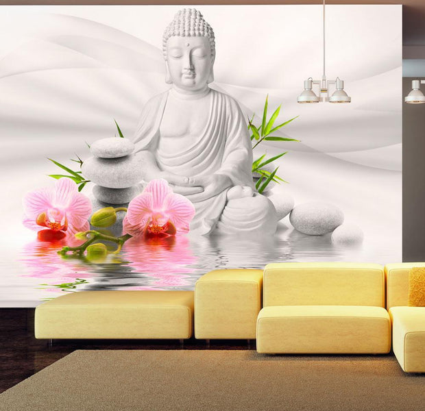 Peel and stick wall mural - Buddha and two orchids-TipTopHomeDecor