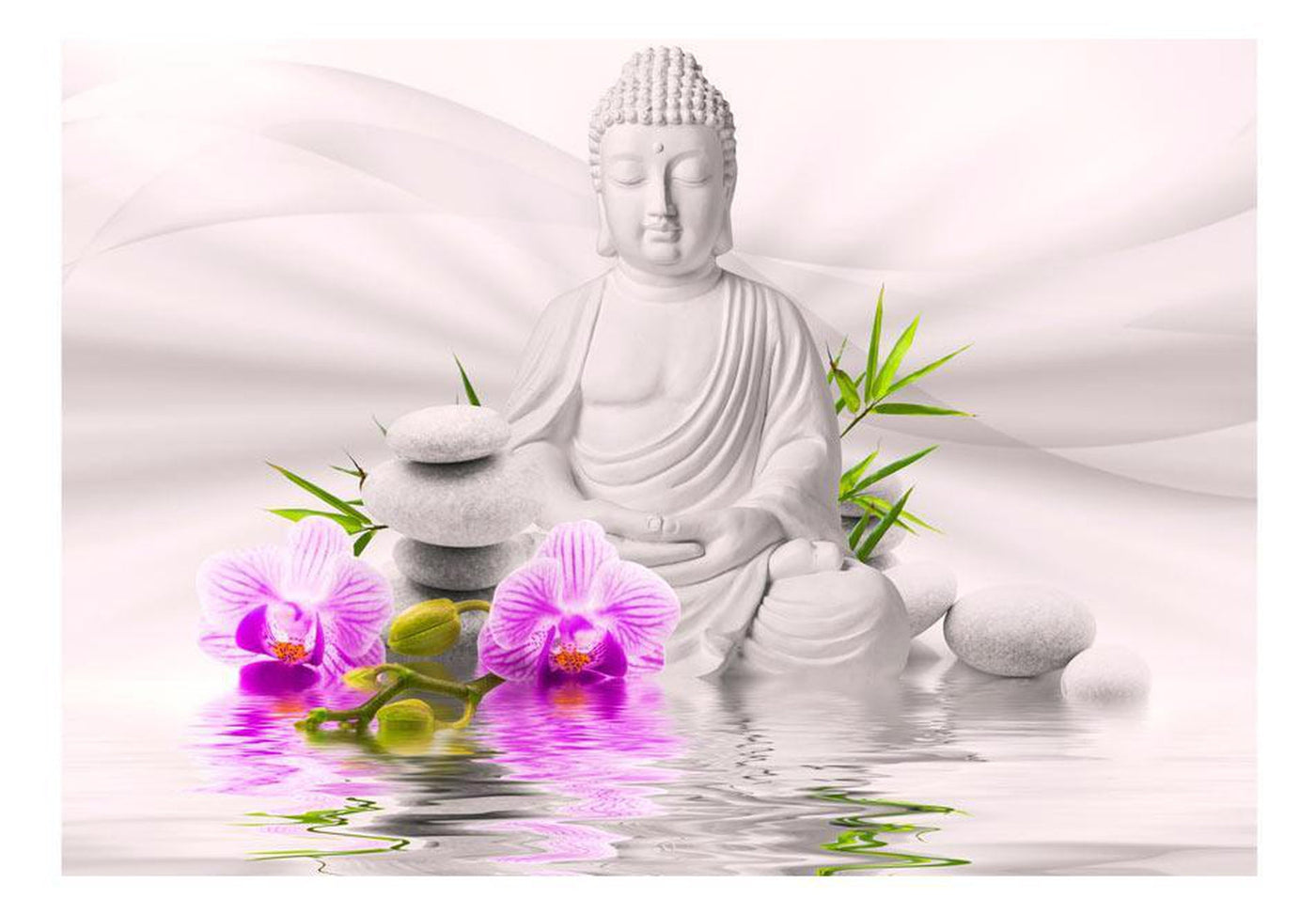 Peel and stick wall mural - Buddha and pink orchids-TipTopHomeDecor