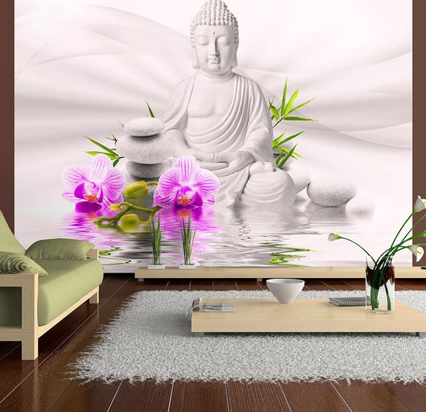Peel and stick wall mural - Buddha and pink orchids-TipTopHomeDecor