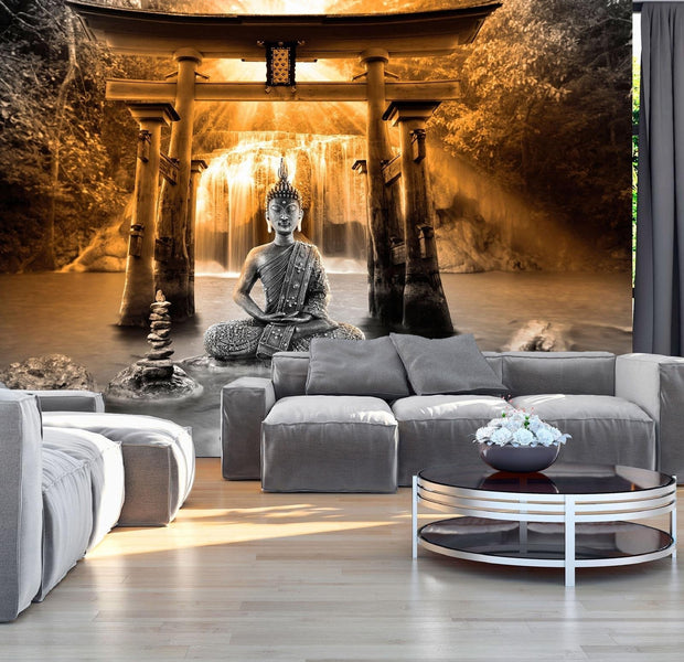 Peel and stick wall mural - Buddha Smile (Orange)-TipTopHomeDecor