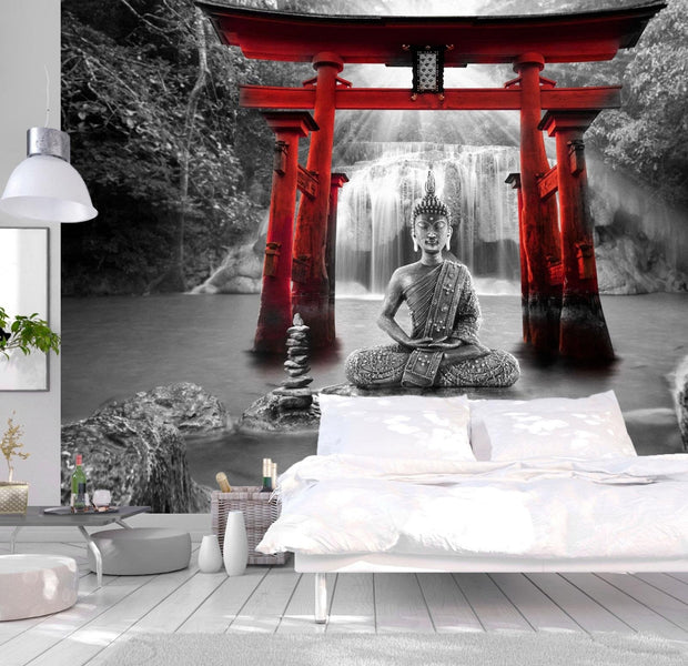 Peel and stick wall mural - Buddha Smile (Red)-TipTopHomeDecor